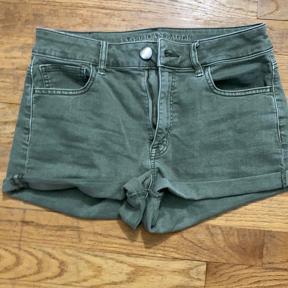 Army green denim shorts